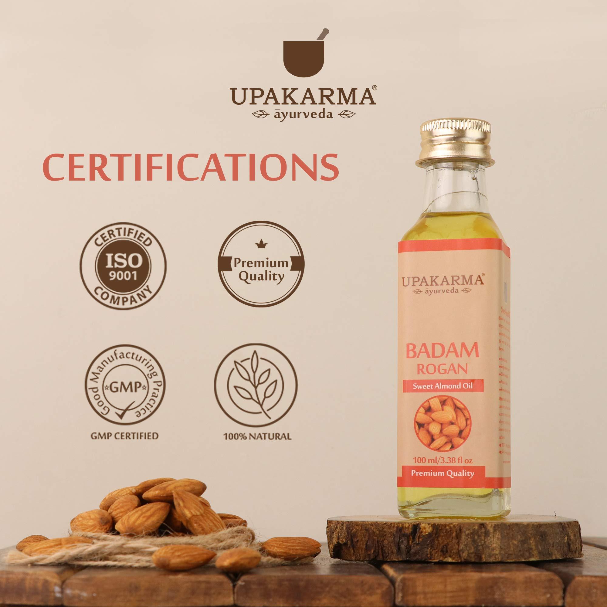 UPAKARMA Upakarma Pure and 100% Natural Cold Pressed Sweet Almond Badam Rogan Oil)-100 ml (pack of 2)