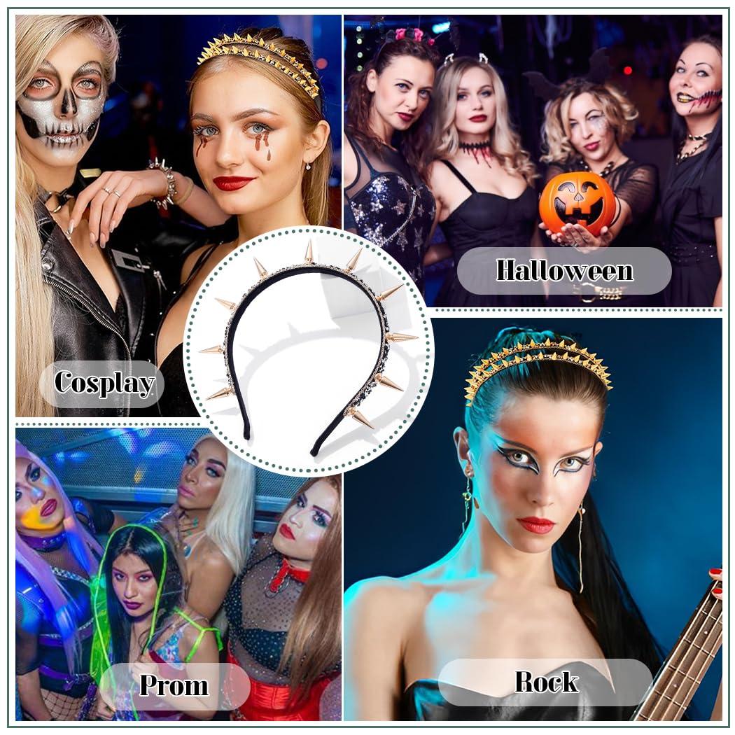 Generic Black Spiked Headband Punk Gothic Spiky Rivet Headbands For Women Rock Headwear Hair Hoop For Costume Party Accessories (Gold A)