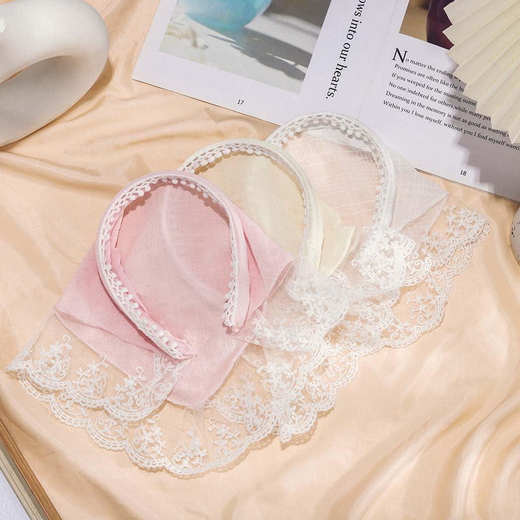 Woeoe Woeoe 3Pcs Triangle Bandana Headband Pink Lace Head Kerchief Boho Hair Scarf for Women and Girls