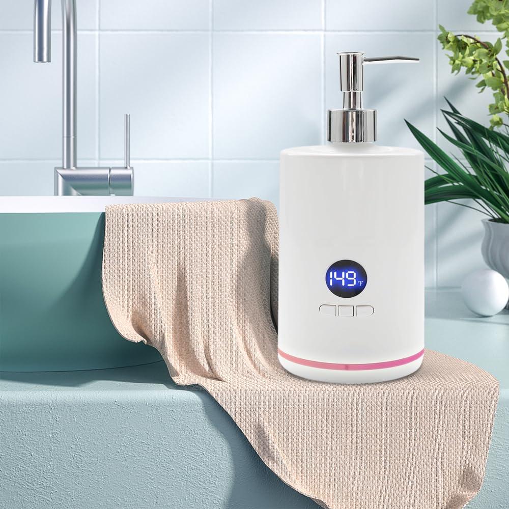 HYUNLAI HYUNLAI Upgrades Massage Oil Warmer with Two Oil Bottle, Professional Electric Lotion Warmer Dispenser Heater for SPA, Portable Lube Cream Gel Warmer for Salon Barber Shops (White)