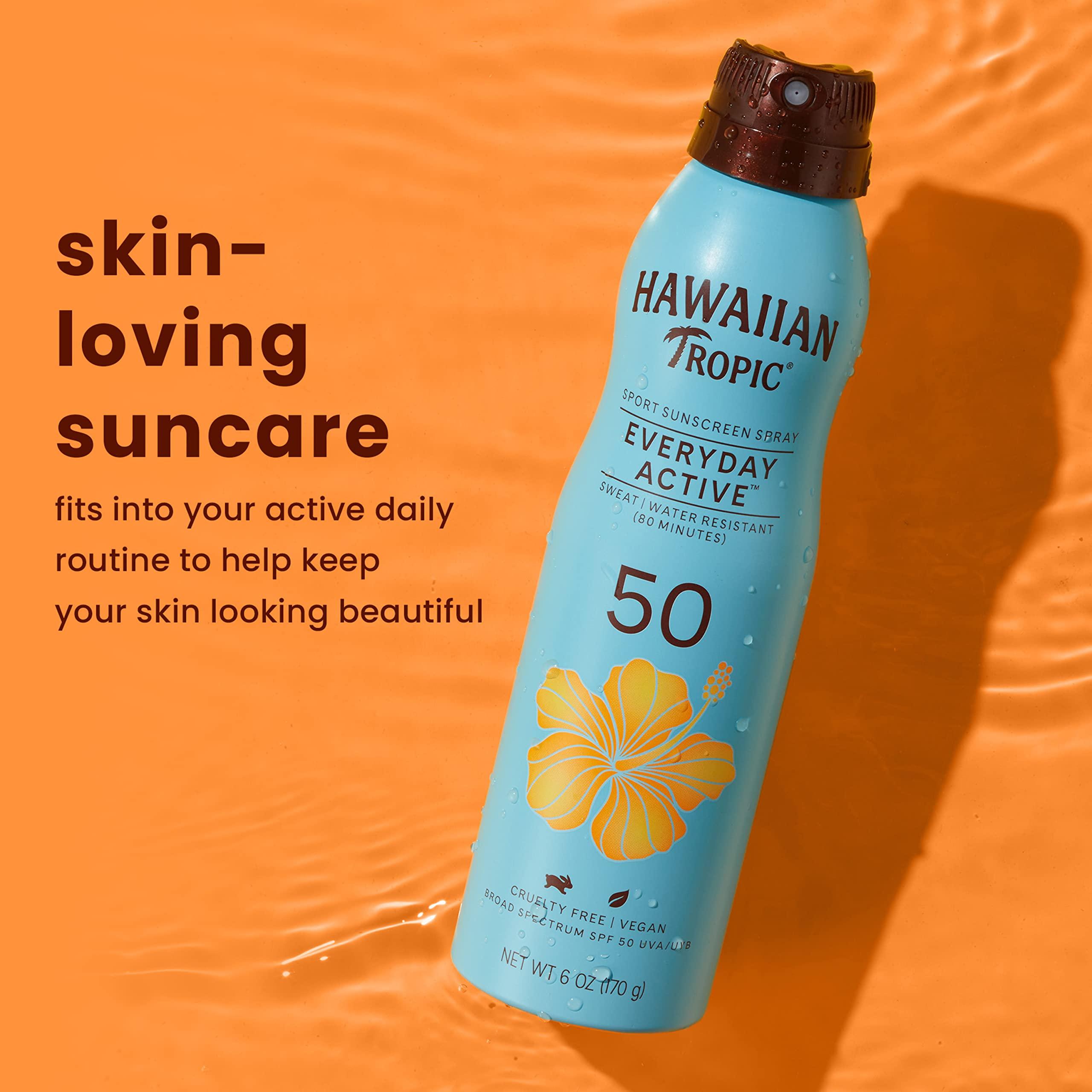 Hawaiian Tropic Hawaiian Tropic Everyday Active Clear Spray Sunscreen SPF 50, 6oz | Hawaiian Tropic Sunscreen SPF 50, Sunblock, Oxybenzone Free Sunscreen, Spray On Sunscreen, Body Sunscreen Spray, 6oz