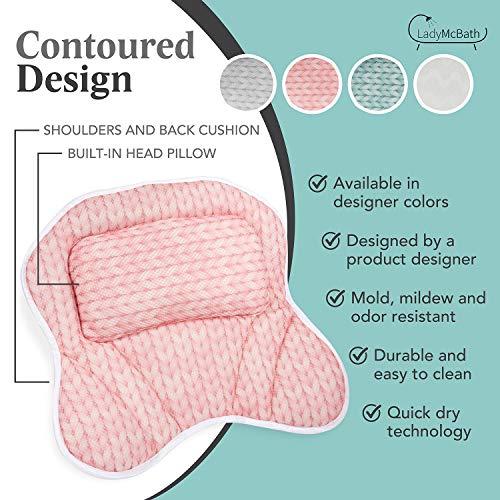 LADYMCBATH Lady McBath Bath Pillow - Luxury Bath Pillows for Tub Neck and Back Support - Powerful Suction Cups, Machine Washable Bathtub Accessory for Relaxation (Peach)