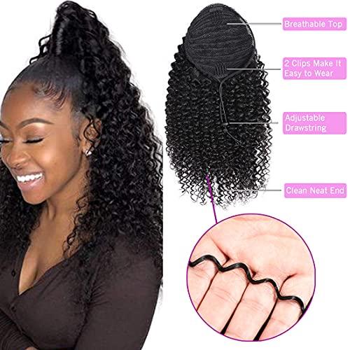 R RACILY HAIR Curly Human Hair Ponytail with Wrap Drawstring 3C Brazilian Hair Weave Natural Color Afro Kinky Curly Hair Piece Clip-in Extensions Hair Pieces for Women (24 Inch, Curly)