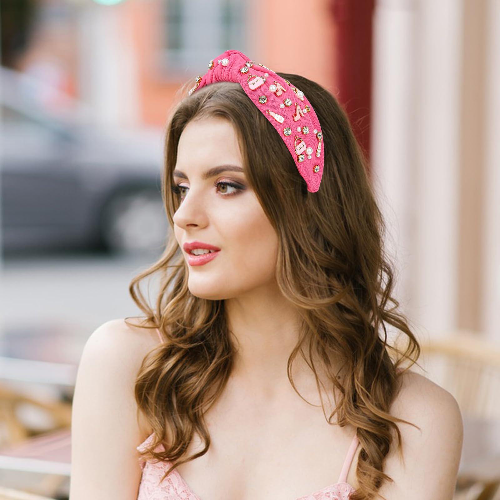 Casoty Casoty Hot Pink Knotted Headband for Women, Top Knot Headbands, Headband for Women, Head Bands for Women's Hair, Hair Accessories for Daily Wear