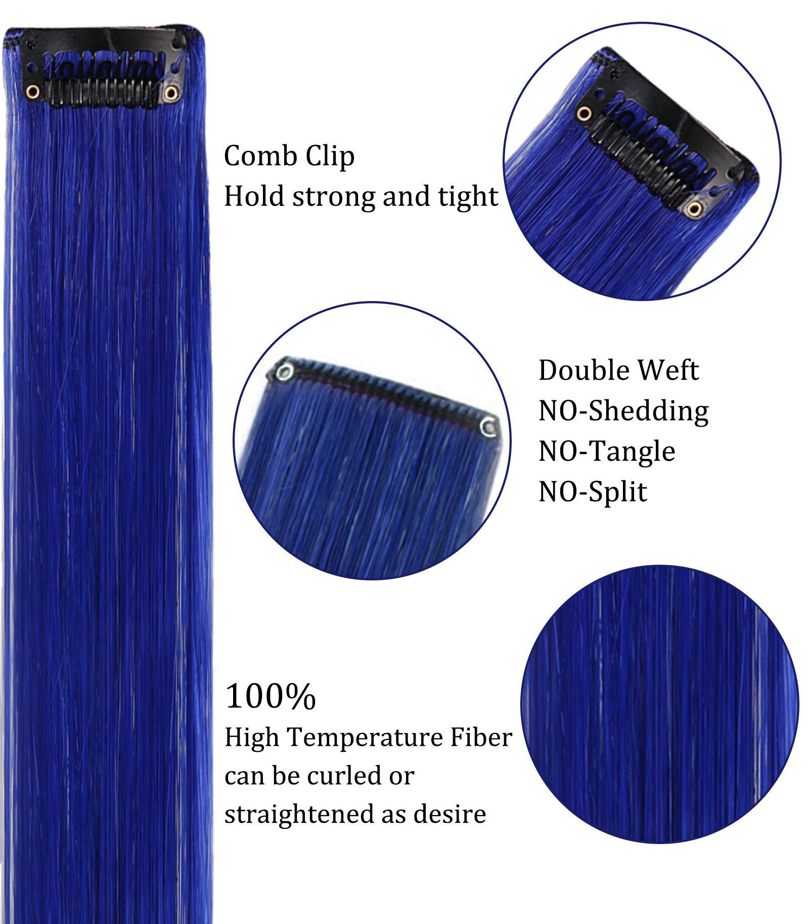 IAMERUI IAMERUI Multi-Colors Hair Extensions Party Highlights Straight Clip in/on Colored Hair Streak Synthetic Hairpieces 8 Pieces (Blue Red)