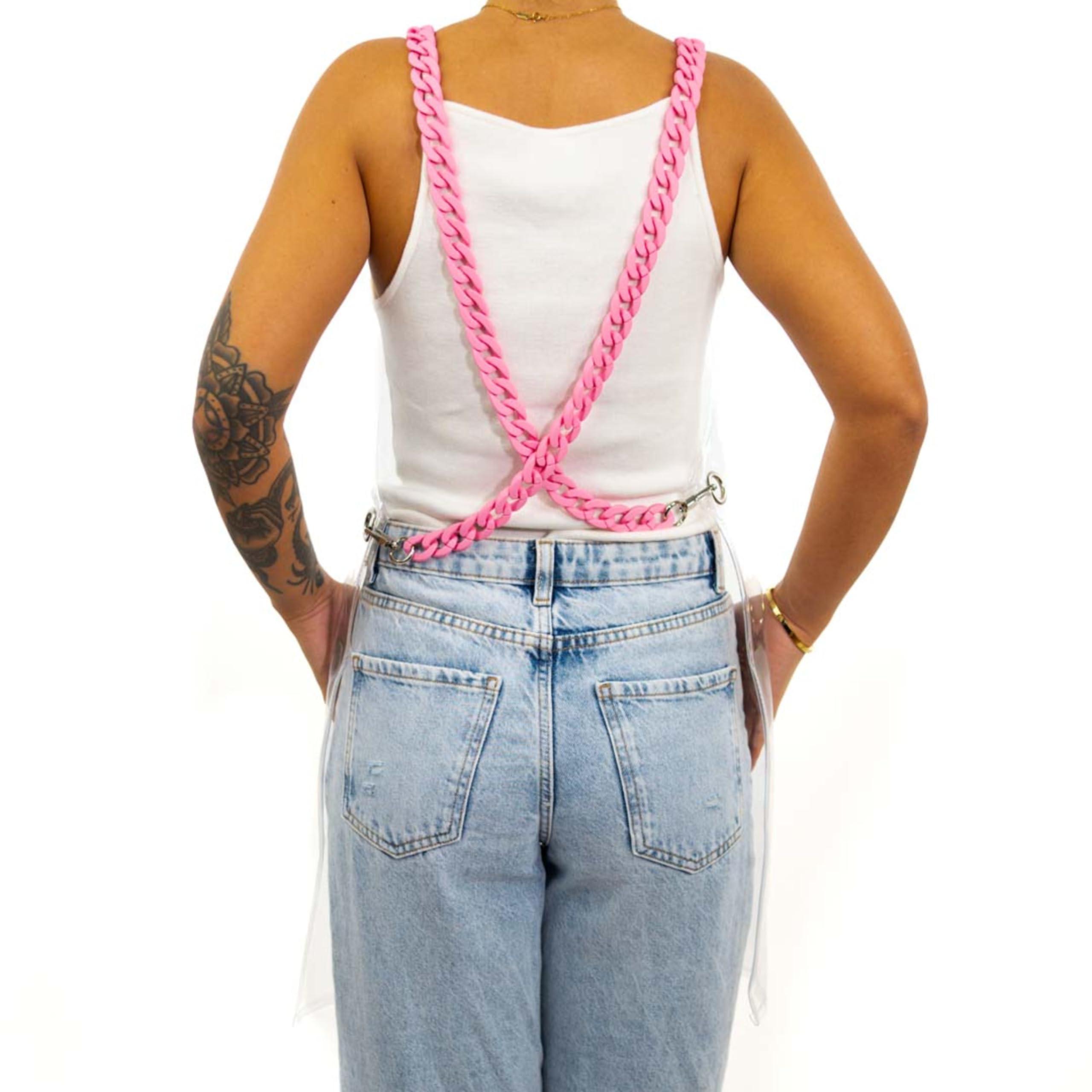 Simply Hair Simply Hair Clear PVC Apron with Adjustable Acrylic Cross Back Chain in Light Pink Waterproof, Stain Resistant, Wipable womens apron with pockets, suitable for hairdressers and barbers.