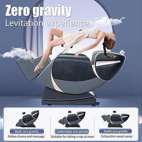 BestMassage Massage Chair,Full Body Zero Gravity Recliner Chair with Smart Large Screen Bluetooth Speaker Wormwood Back and Calf Heating Therapy Foot Roller Air Massage System for Home Office,Grey