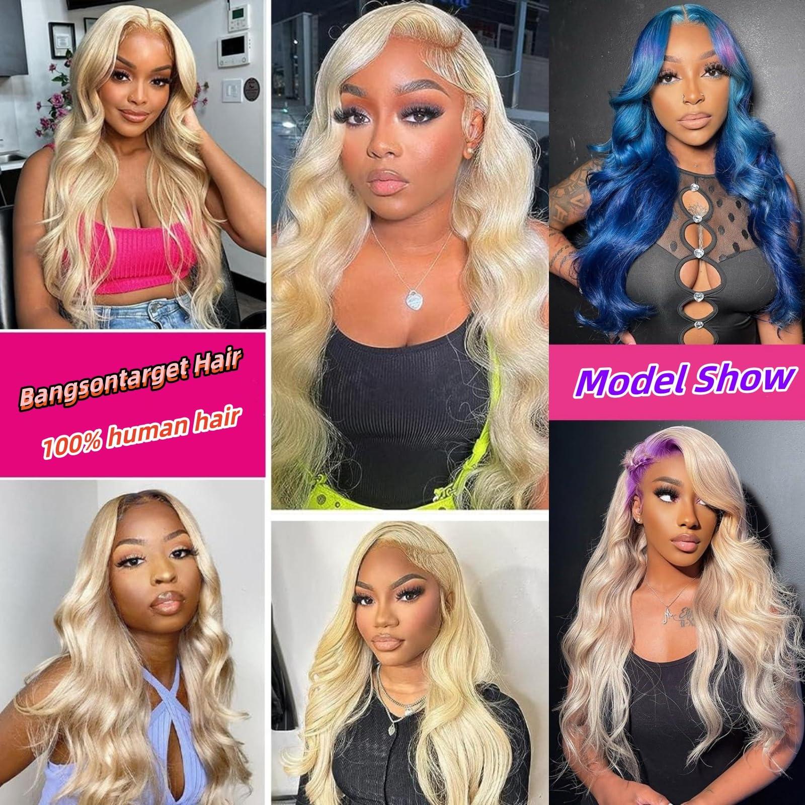 BANGS on TARGET BANGS on TARGET 30 Inch 613 Lace Front Wig Human Hair 210 Density 613 13x6 Blonde Human Hair Wig Body Wave Lace Front Wig Human Hair 613 HD Lace Frontal Wig Pre Plucked with Baby Hair