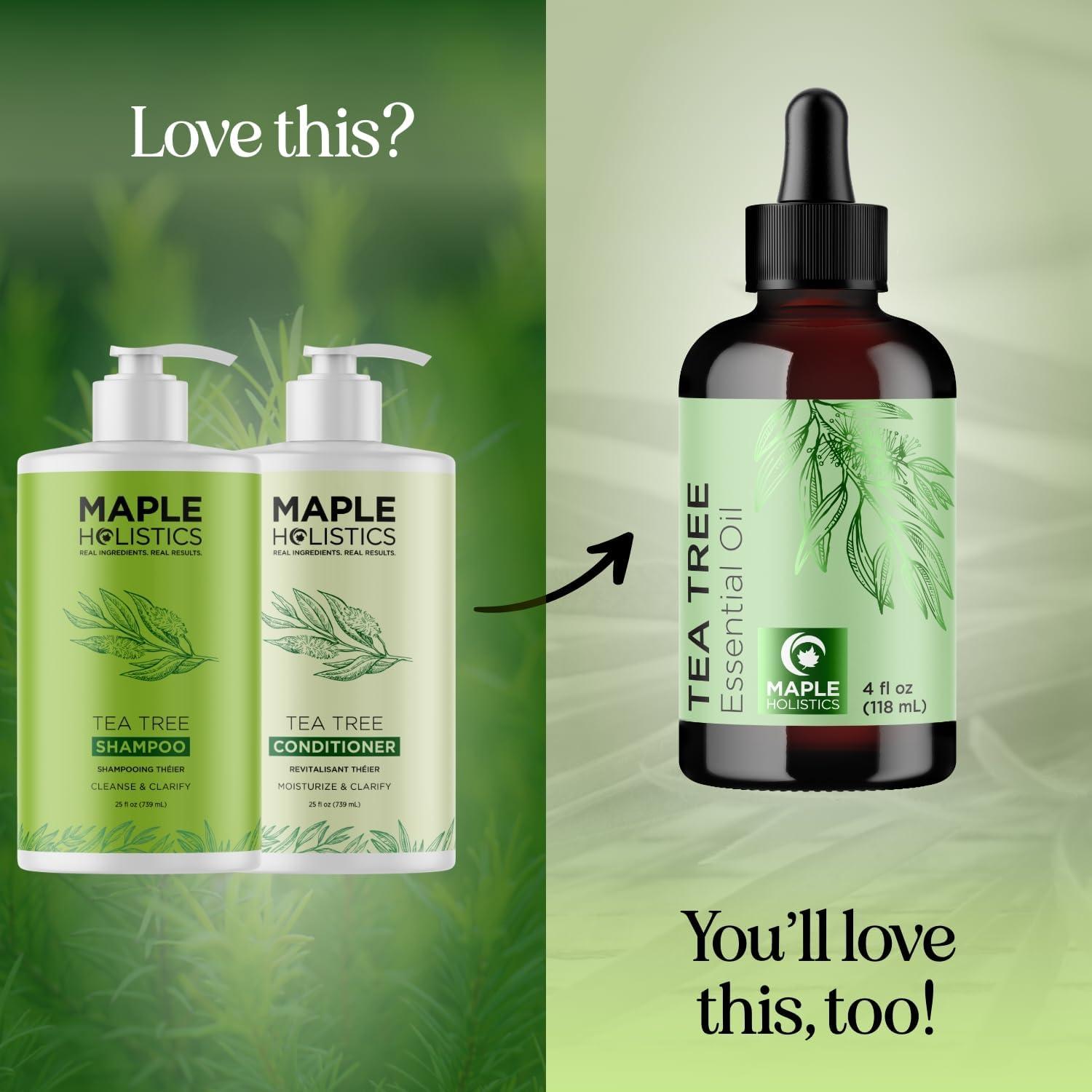 Maple Holistics Tea Tree Shampoo and Conditioner Set - Sulfate Free Clarifying Shampoo and Conditioner for Oily Hair & Scalp Care with Australian Tea Tree Oil - Complete Dry Scalp Treatment for Build Up (25 Fl Oz)