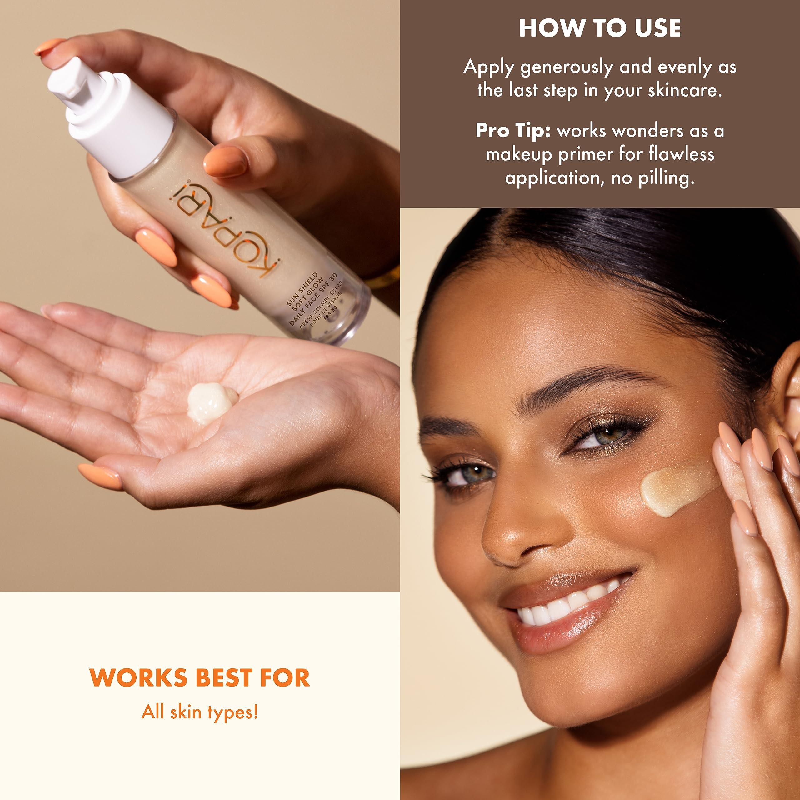 Kopari Kopari Sun Shield Soft Glow - Daily Face SPF 30, Sheer Lightweight Sunscreen, Healthy Radiant Glow, Perfect Under Makeup for Boost of Hydration, 1.5oz