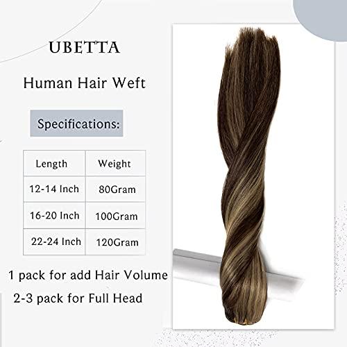 Ubetta Sew in Hair Extensions Real Human Hair,Balayage Weft Hair Extensions Human Hair Dark Brown Highlighted Ash Brown Hair Extensions Human Hair Bundles Hand Tied Weft Hair Extensions Human Hair 22" 120G