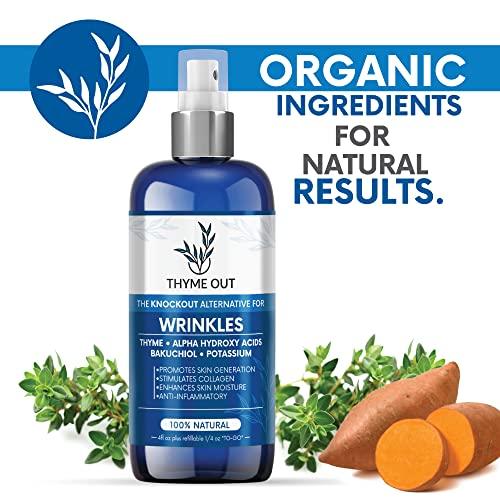 Thyme Out Thyme Out All Natural Anti-Wrinkle Face Mist Spray with Thyme, Bakuchiol, AHA, Beta Carotene and Potassium - Fights Wrinkles, Fine Lines, Inflammation, and Dryness while Boosting Collagen (4 oz)