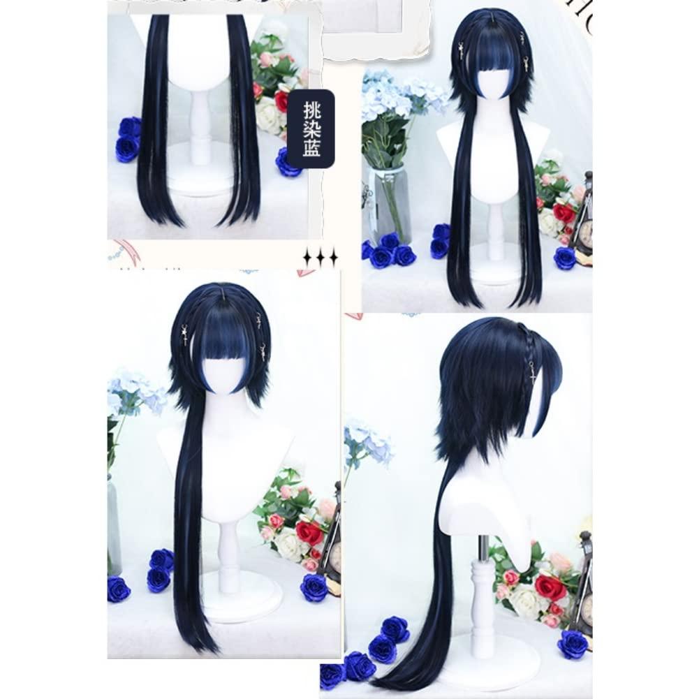 SCORRO Hime Cut Long Straight Black Layered Hair Lolita Bob Wig Hair with Bangs, Pre-styled Jellyfish Braided Hair Wig for Women Girls, Party Wig Halloween Daily Wigs (braided Styling,natural Black)