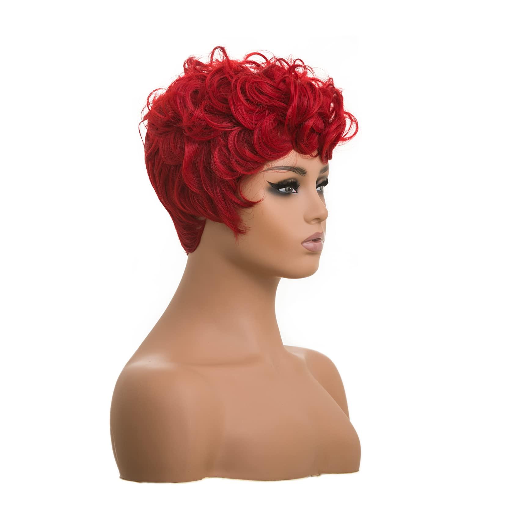 DOcute DOcute Red Pixie Cut Wigs for Black Women Short Hair Red Short Wigs for Black Women With Bang Curly Black Women wigs (Red)