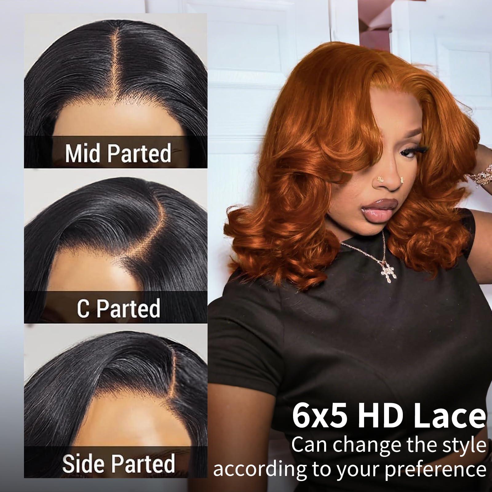 Tinashe Tinashe Glueless Wigs Human Hair Pre Plucked Pre Cut Reddish Brown Loose Body Wave Short Wig 65 Lace Pre-Bleached Knots HD Lace Front Wigs Human Hair for Black Women (#33 Reddish Brown - 14 inch)