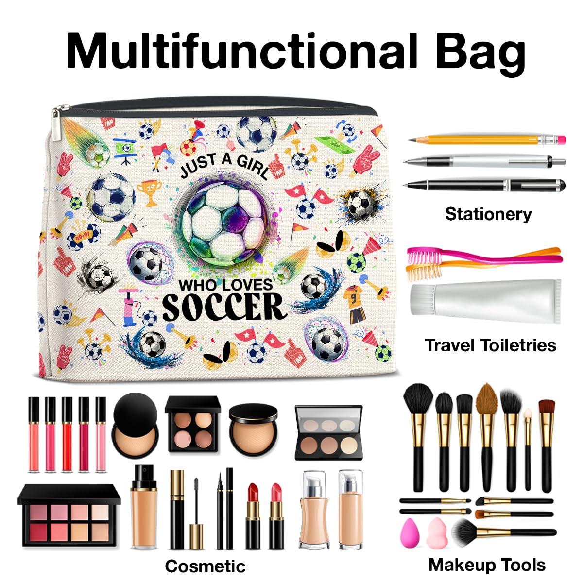 YeleY YeleY Soccer Lovers Gifts Makeup Bag Gift Soccer Gifts for Soccer Players Team Fans Just a Girl Who Loves Soccer Cosmetic Makeup Bag