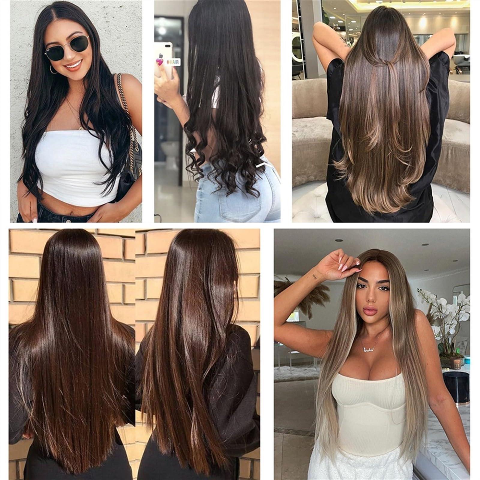 FURUIM2024M Clip in Hair Extensions Clip in Hair Extensions Real Human Hair Natural Black Hair Extensions Clip in Human Hair Double Weft, Soft Straight Hair Extensions with 5 Clips Clip In One Piece Human Hair Ex
