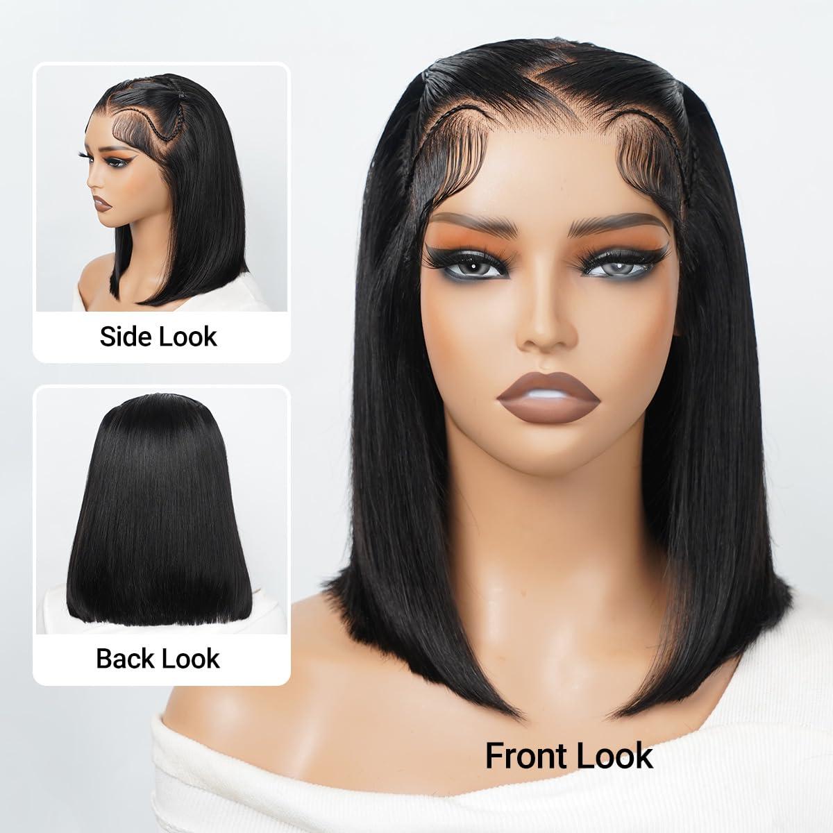 Ali Pearl Alipearl Hair Pre Styled Straight Wig 13x4 Glueless Ready to Go Lace Frontal Wig Human Hair Wigs Pre cut Pre Plucked Pre Bleached Beginners Glueless Wig 180% Density 16 Inch