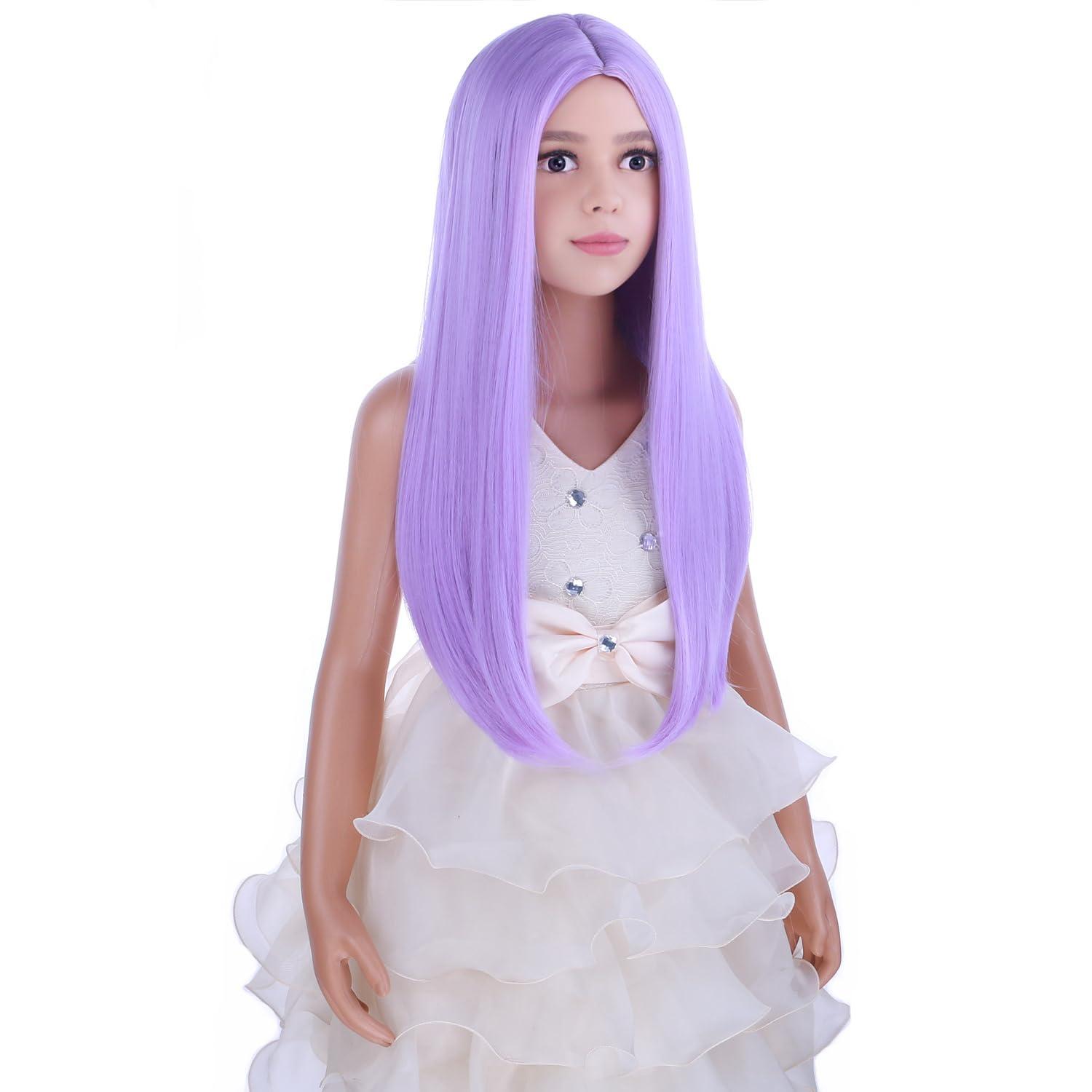 PATTNIUM PATTNIUM Kids Child Purple Wigs Lavender Purple Long Straight Wig for Girls Child Middle Part Colorful Synthetic Hair Wig