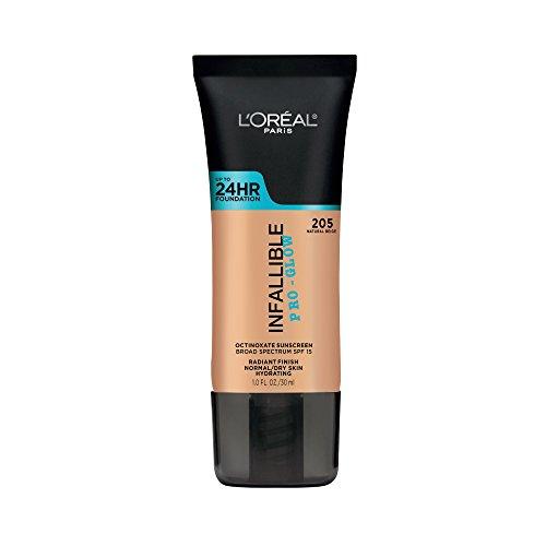 LOral Paris L\'Oreal Paris Makeup Infallible Up to 24HR Pro-Glow Foundation, 205 Natural Beige, 1 fl; oz. (Pack of 4)