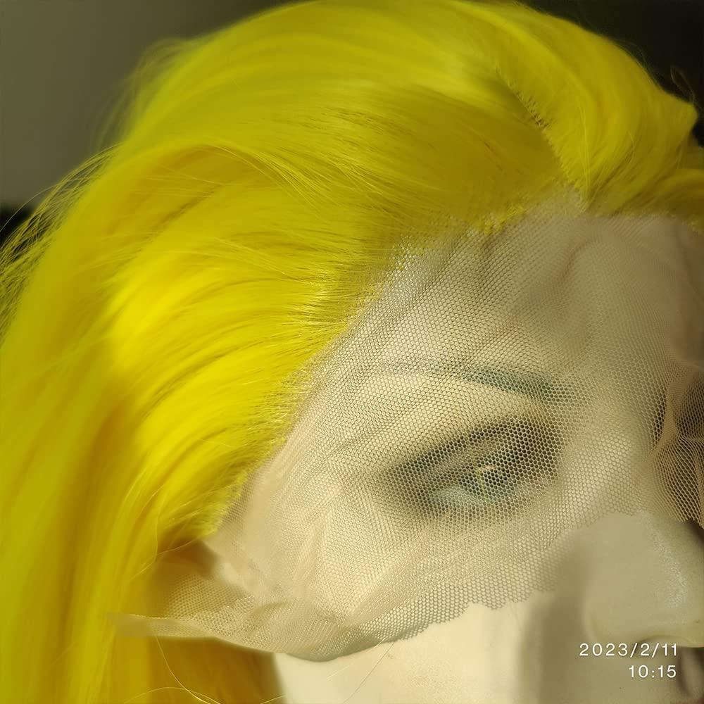 xiweiya xiweiya Long Bright Yellow Lace Front Wigg Body Wave Synthetic Yellow Wigs Middle Part Glueless Natural Looking Lace Front Wigs Heat Resistant Hair for Women 24inch