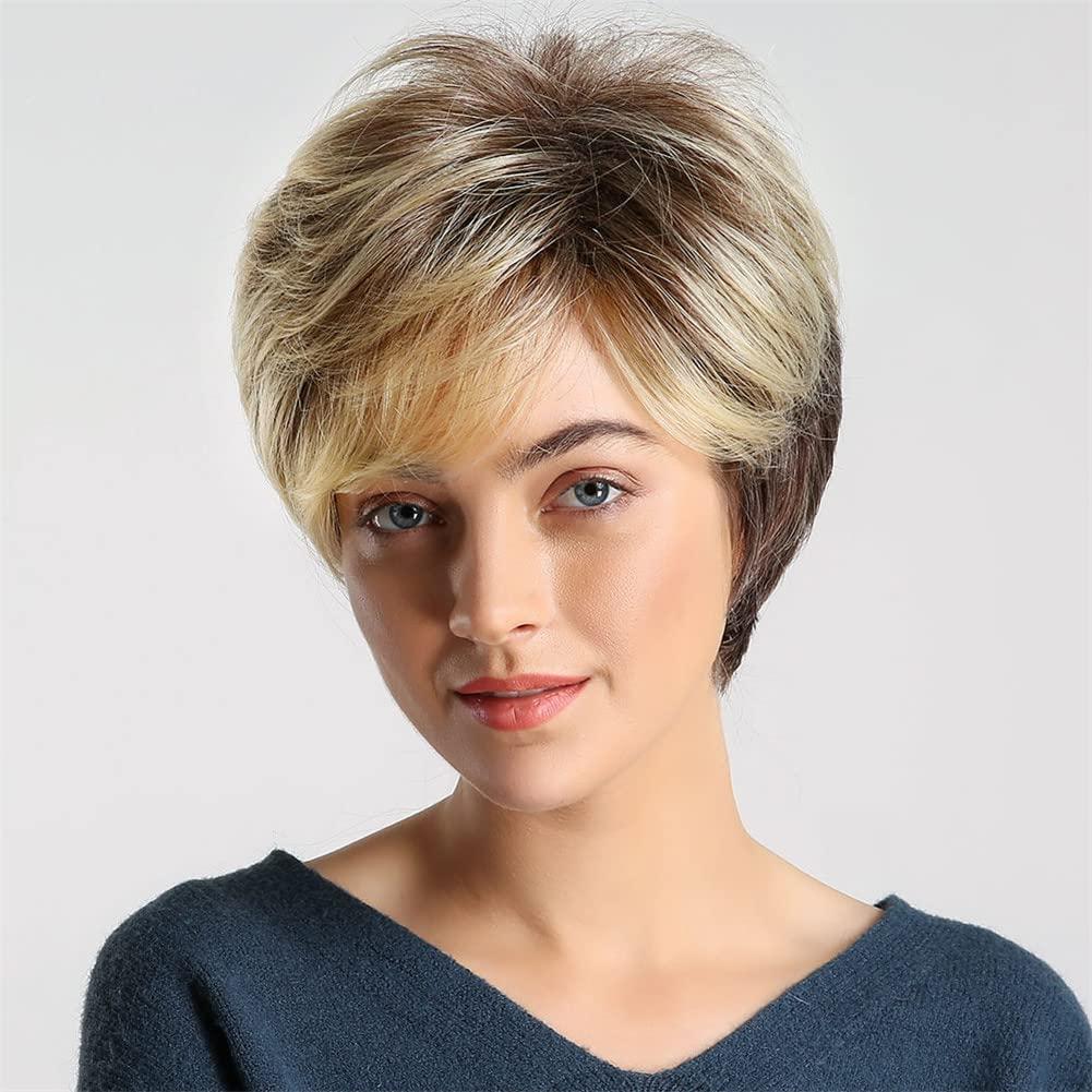Youllyuu Youllyuu Dark Root Ombre Brown Blonde Short Hair Wigs Fluffy Pixie Cut Synthetic Wig For Women