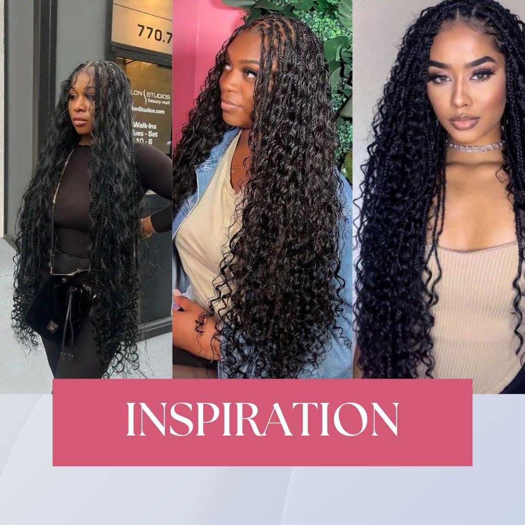 PiB PASSION IS BEAUTY PIB 24 Inch Single Full Lace Braid Wig - Micro Box Braided Wig with Peruvian Deep Wave - Knotless Braids for Black Women - Boho Style Curly Hair Wig (#T42730 Highlight Mix)