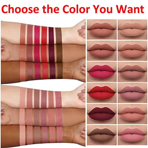 LZYLLS 6 Piece Matte Liquid Lipstick Set,Nude Matte Liquid Lip Stain Set,Nude Lipstick Matte Ladies Long Lasting Waterproof Non-Stick Cups,Non-Fade Nude Lipstick Lip Gloss Set ?Set B)