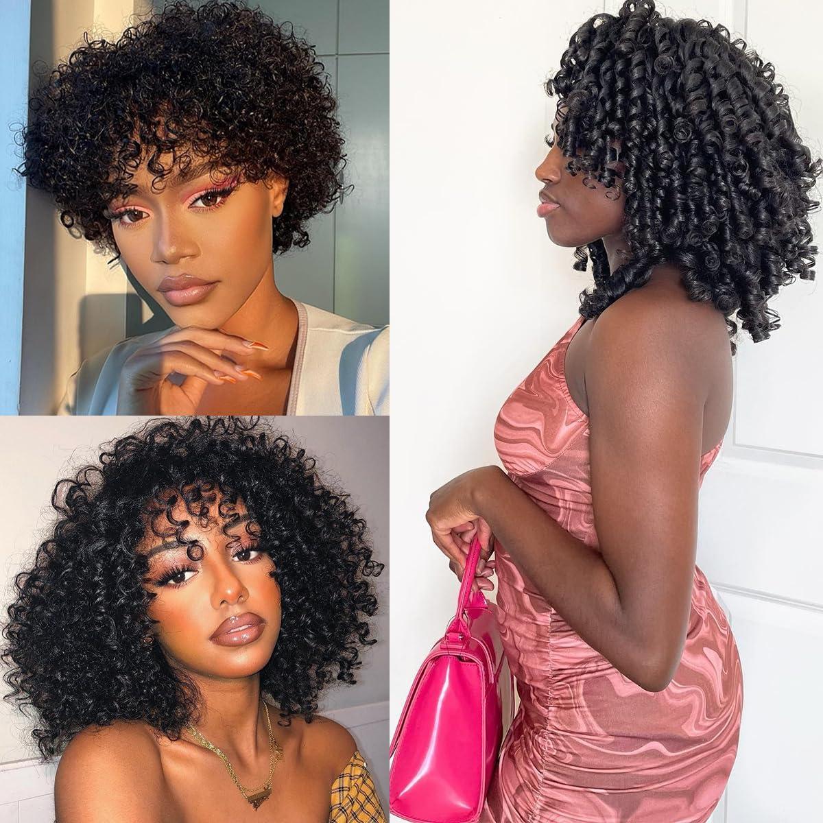 beauty youth Pixie Cut Curly Human Hair Bundles - Curly 100% Human Hair Weave 4 Bundle(10 10 10 10 inches) Pixie Cut Curly Brazilian Pixie Curly Cut Virgin Human Hair Extensions 50g/bundle Natural Color