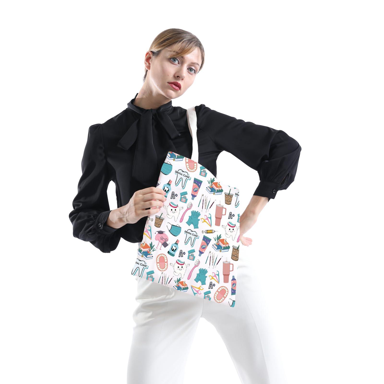 POFULL POFULL Dental Hygiene Gift Dental Assistant Tote Bag Dental Gift RDH Gift Physician Assistant Gift Dental Staff Shoulder Bag (DENTAL CLINIC)