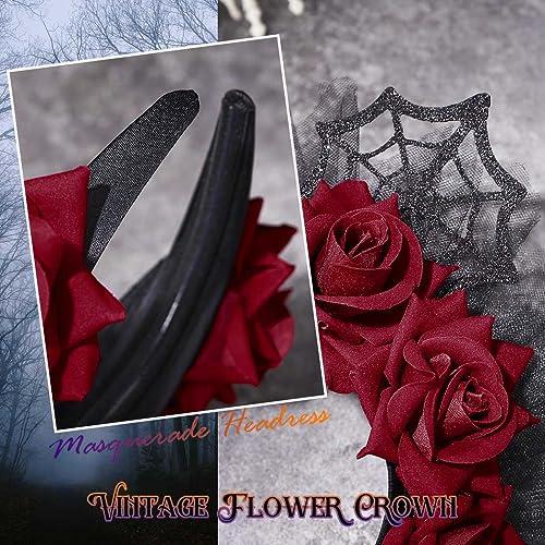 Catery Catery Gothic Floral Headband Halloween Headbands Gothic Floral Headdress Veil Headband Vampire Rose Headpiece Cosplay Masquerade Hair Accessories for Women and Girls