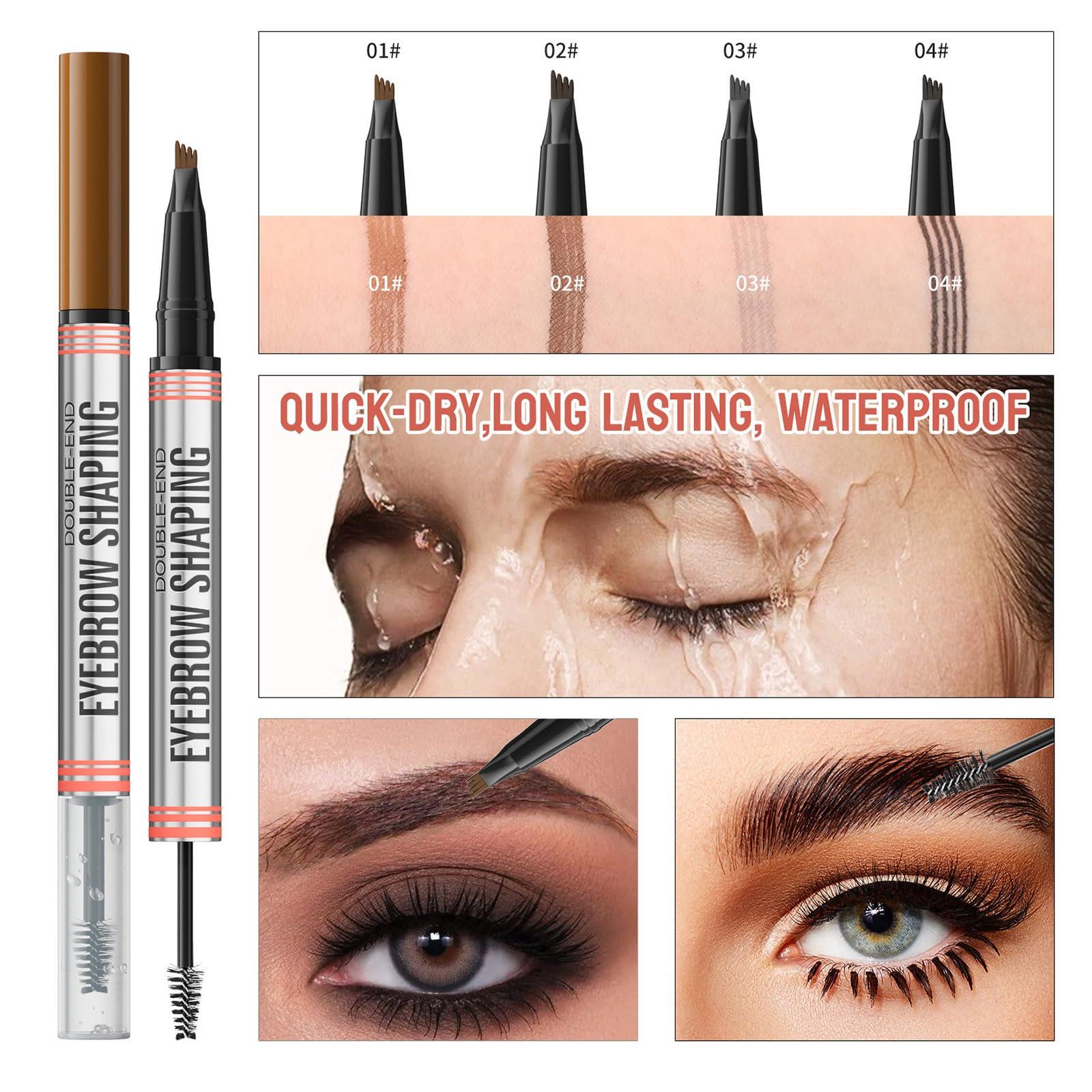 LuxeOne 2-in-1 Eyebrow Pencil with Gel, Dual-Ended 3D Microblading Magic Eyebrow Pen with 4 Tip & Eyebrow Brush, Waterproof Eyebrow Pencil Makeup Long-Lasting Eyebrow Pen for Women (01#Light Brown)