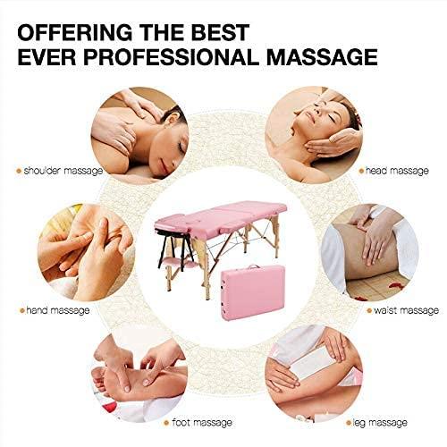 NinthAvenue Basics NinthAvenue Basics Portable Massage Table, Massage Spa Bed, Massage Therapy Table with Beech Stands, 84 inch Adjustable 2 Fold Salon Bed with PVC Leather, Face Cradle Bed, Pink (2-Fold)