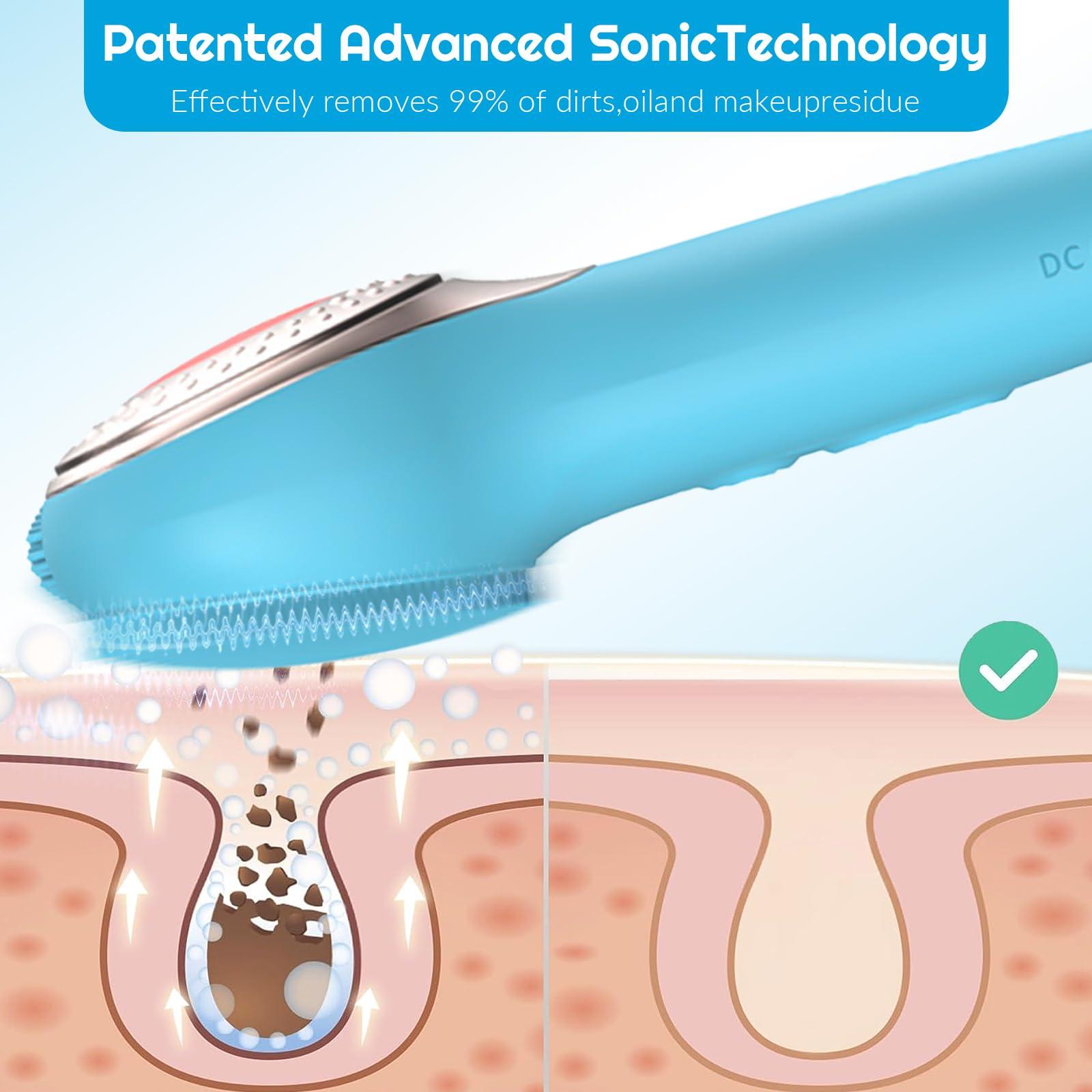 Landmore Landmore Silicone Face Scrubber, Waterproof Facial Cleansing Brush with Red Light Thermal Massage, Electric Face Scrubber with Nose Scrubber Exfoliator for Women/Men Deep Cleansing, Power Exfoliating