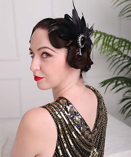 Aimimier Aimimier 1920s Flapper Feather Hair Clip Black Roaring 20s Headpiece Costume Masquerade Gatsby Hair Jewelry for Women and Girls (Style 1)