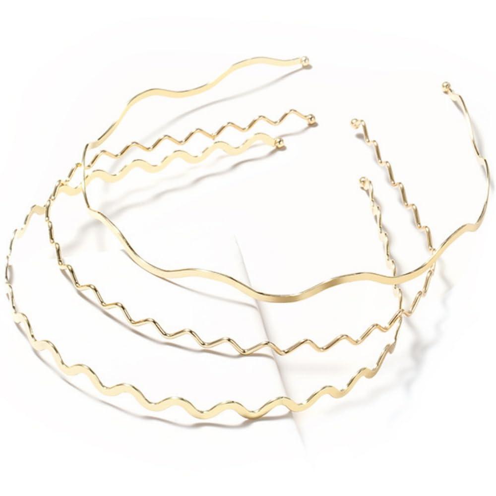 ELLOPH Generic Gold Headband Metal Headbands for Women Girls Thin headband Metal Hair Band Wire Headband Wavy Headbands for Women Trendy Cute Gold Headpiece Hair Accessories 3 Pack