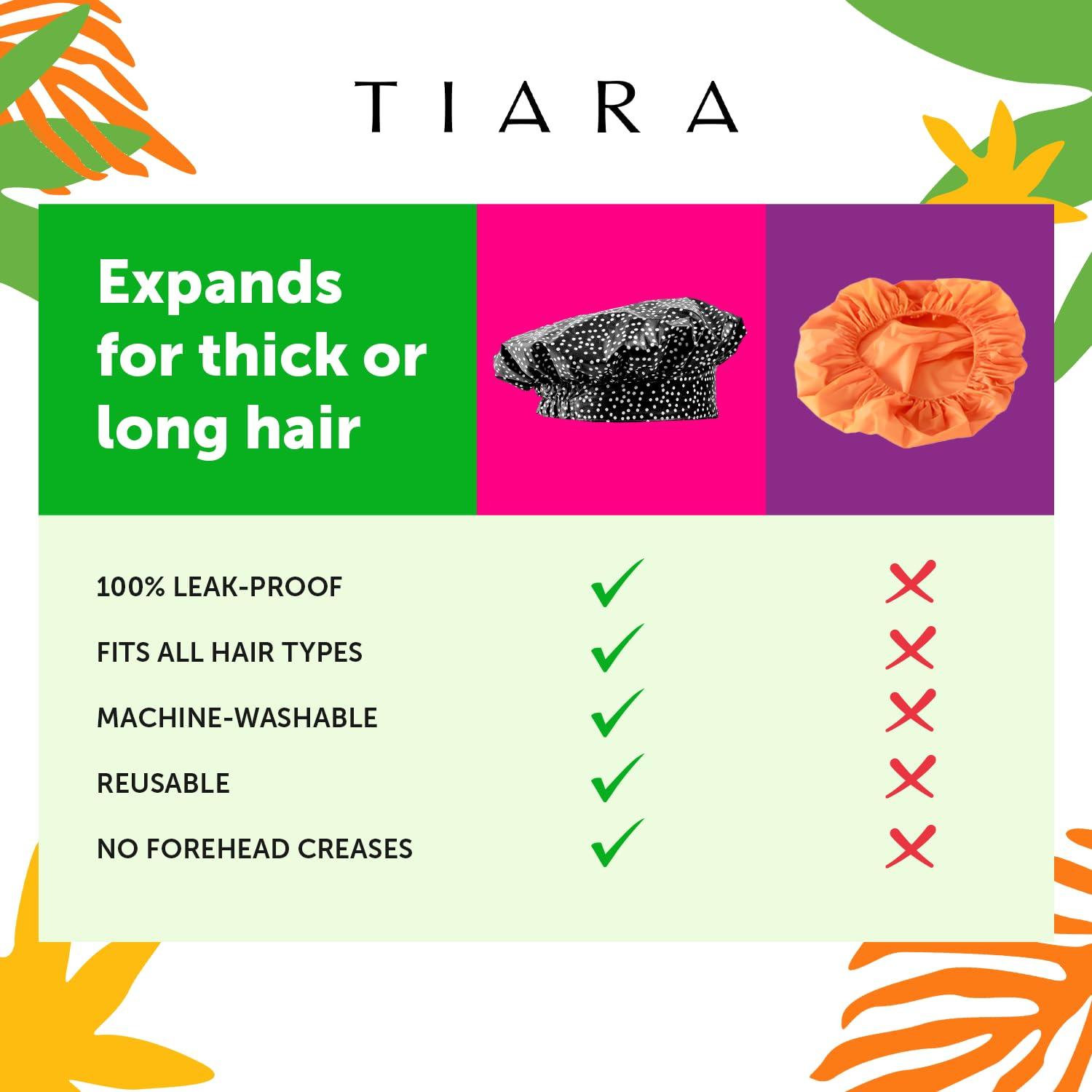 TIARA Shower Cap TIARA Luxury Shower Cap for Women Reusable Waterproof, Hair Cap for Long & Short Hair, All Size Flexi Adjustable Terry Lined Cloth Plastic Leakproof Soft, Breathable, Durable & Comfy (Dots Black)