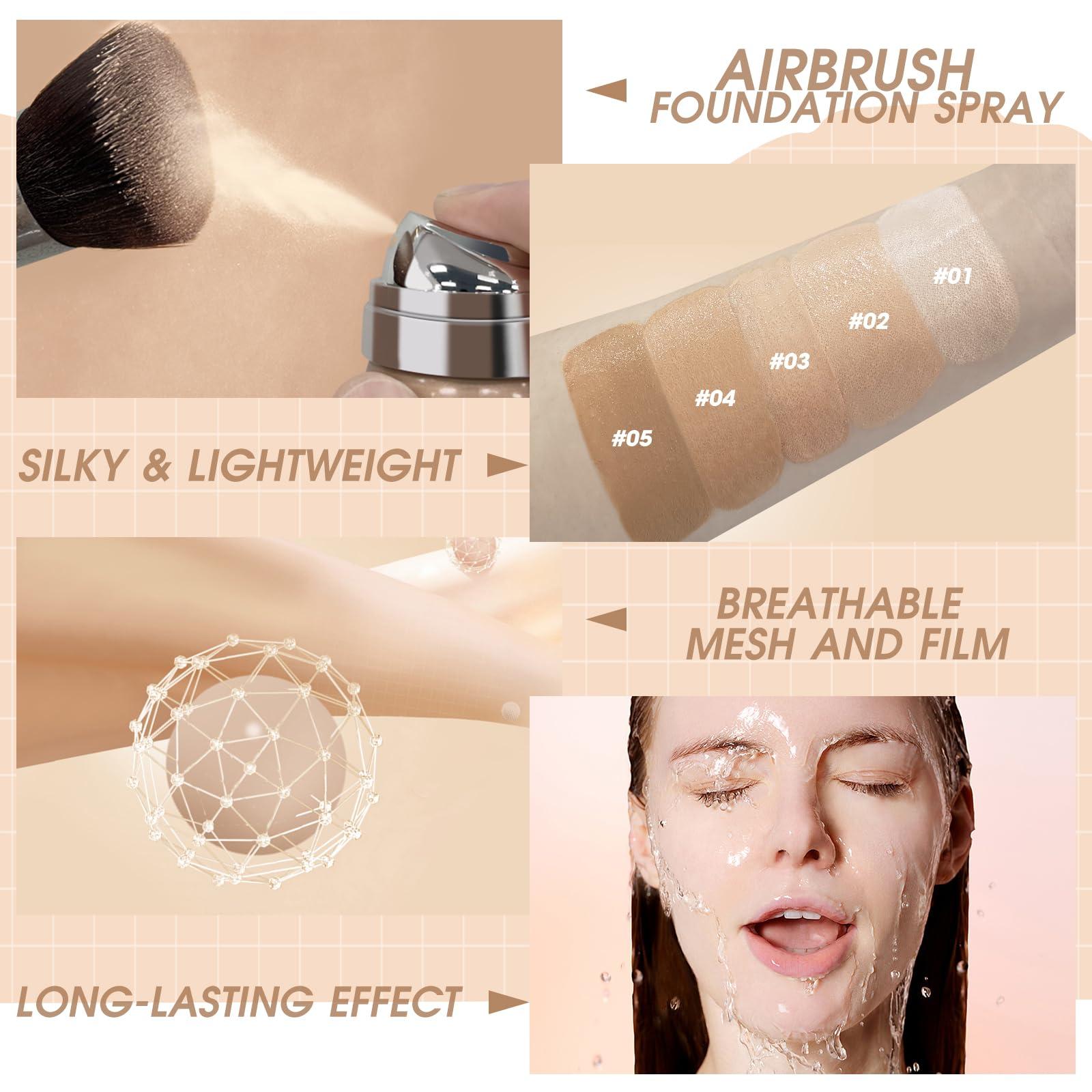 LOKFAR LOKFAR AirBrush Foundation Spray, Silky Mist Spray Makeup Kit with Brush, Full Coverage Foundation for Smooth Radiant Finish, Formula Breathable Lightweight Hydrating | #04 Buff Beige