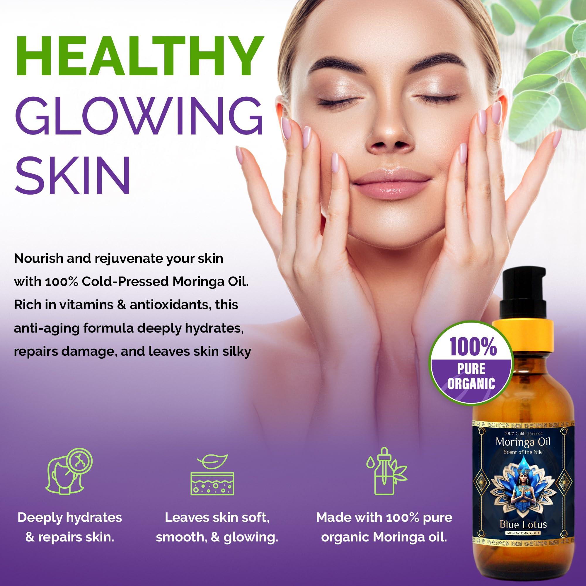 ZP.TECH ZP.TECH Pure Organic Moringa Oil with Blue Lotus Flower & Ormus Gold Hydrating & Anti-Aging Oil for Skin, Hair & Nails Premium 100% Cold Pressed Moringa Seed Extraction, Nourishes & Hydrates Skin