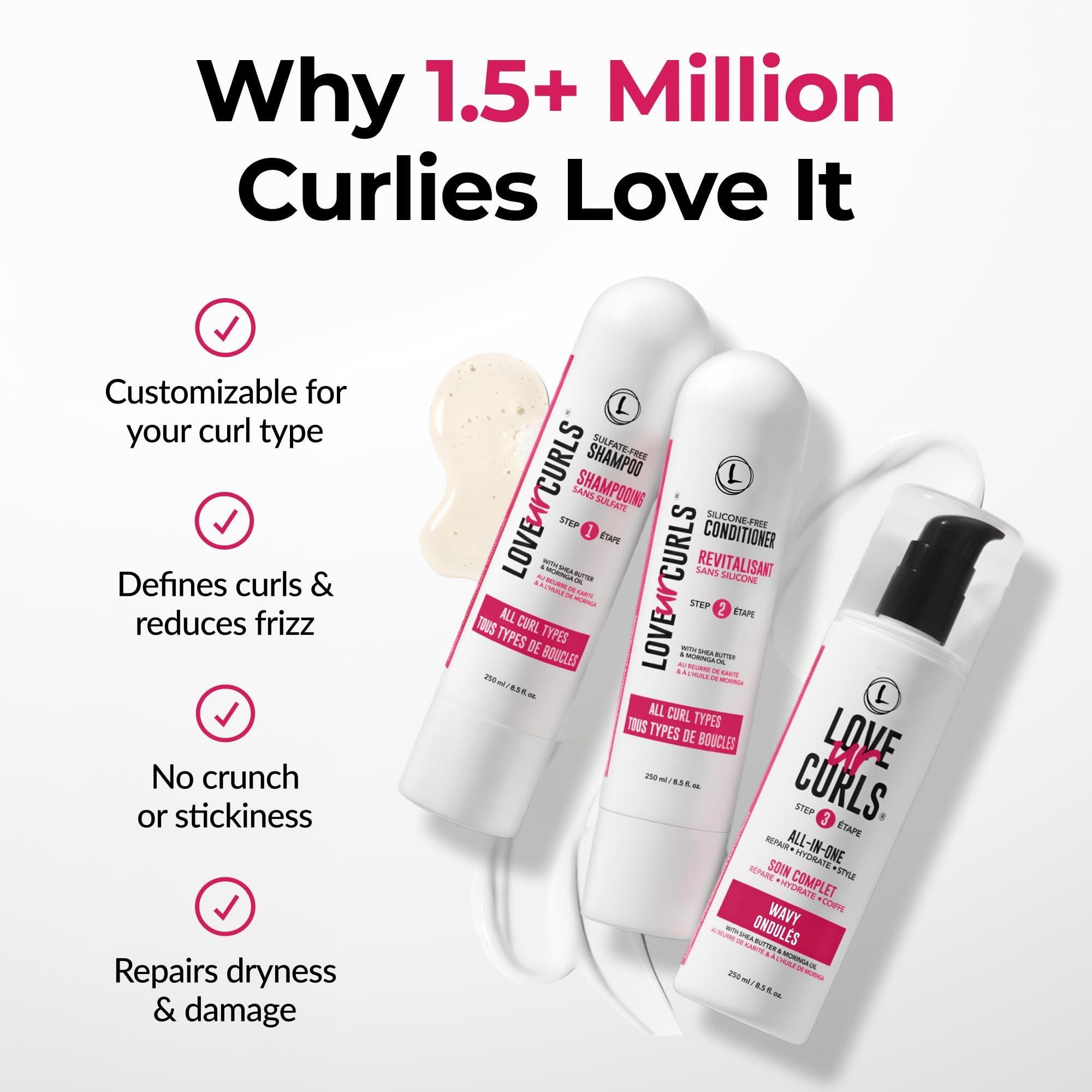 Love Ur Curls Love Ur Curls Shampoo & Conditioner Set with All in One Curl Cream Styler for Wavy Hair, 3 Step System to Repair and Moisturizing