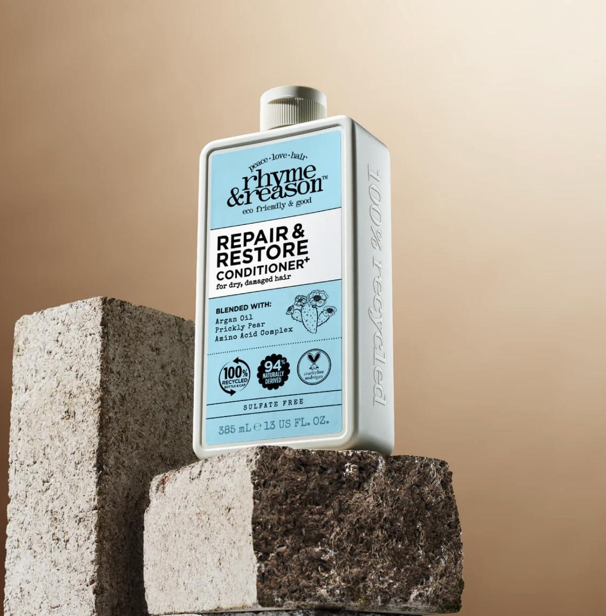 Rhyme & Reason Rhyme & Reason Repair and Restore Shampoo & Conditioner Combo. 13 Fl. Oz. Each bottle. For Dry Damaged Hair. Hydrate Repair. Vegan Cruelty Free., Clear