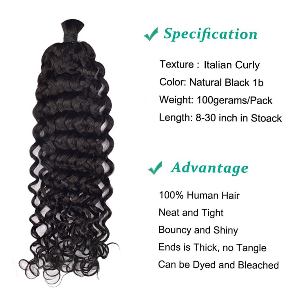 Kiss darling LASHES Italian Curly Bulk Human Hair for Braiding No Weft Micro Braiding Hair Braids Extensions 100% Unprocessed Virgin Human Hair Extensions Remy Bulk Hair 28inch
