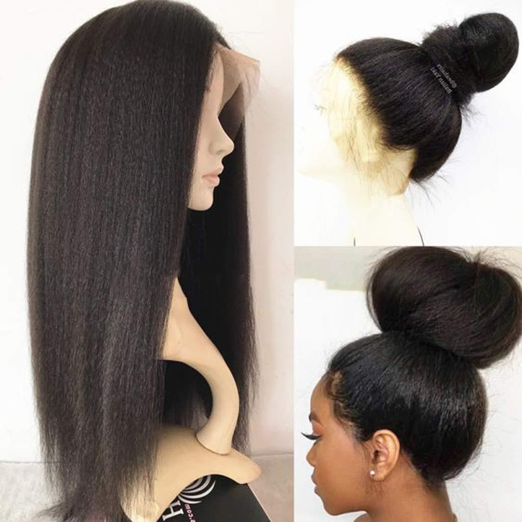 Modernfairy Hair Kinky Straight Glueless Full Lace Human Hair Wigs With Baby Hair 150% Density Natural Black Brazilian Virgin Remy Hair Pre Plucked Full Lace Wigs For Black Women 16inch