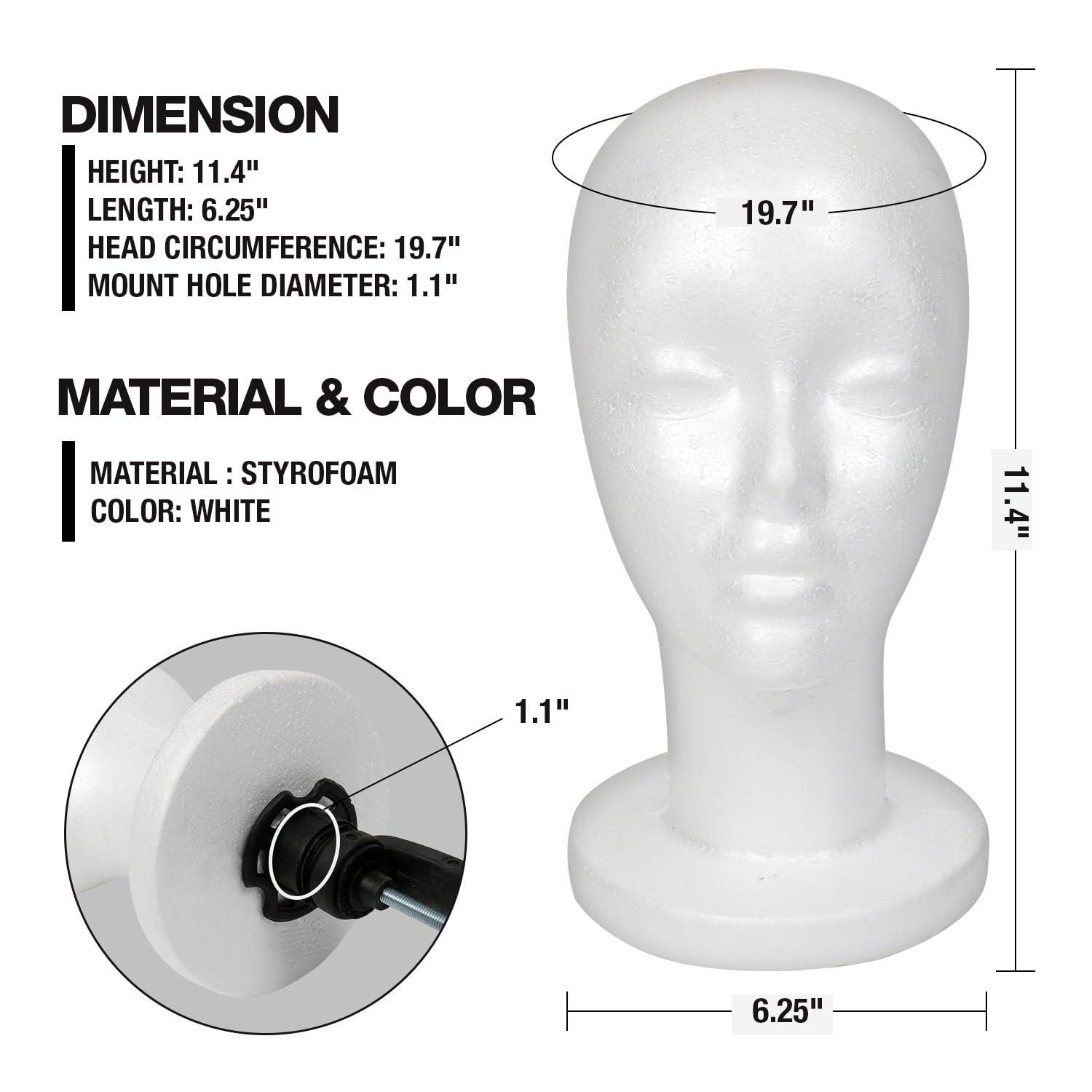 STUDIO LIMITED STUDIO LIMITED 11.4-Inch Styrofoam Mannequin Head (6 Pack) - White Foam Wig Stand for Wigs, Hats, Masks, Hairpieces, Arts, Crafts, DIY Projects, Salon Display