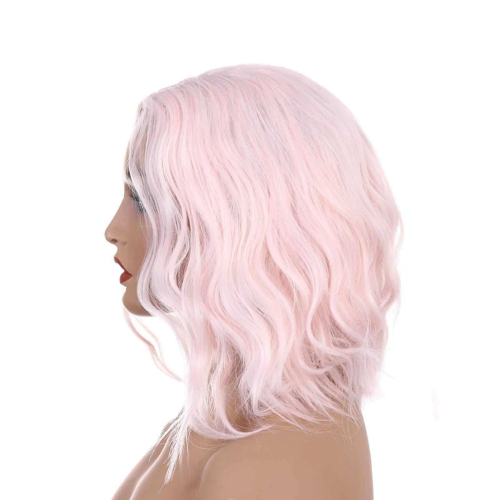 Aubatece Aubatece Face And Hair Steamer Wig American And Cosplay Female Headgear European Short Pink Curly wig Curly Lace Front Wig Human (Pink, One Size)