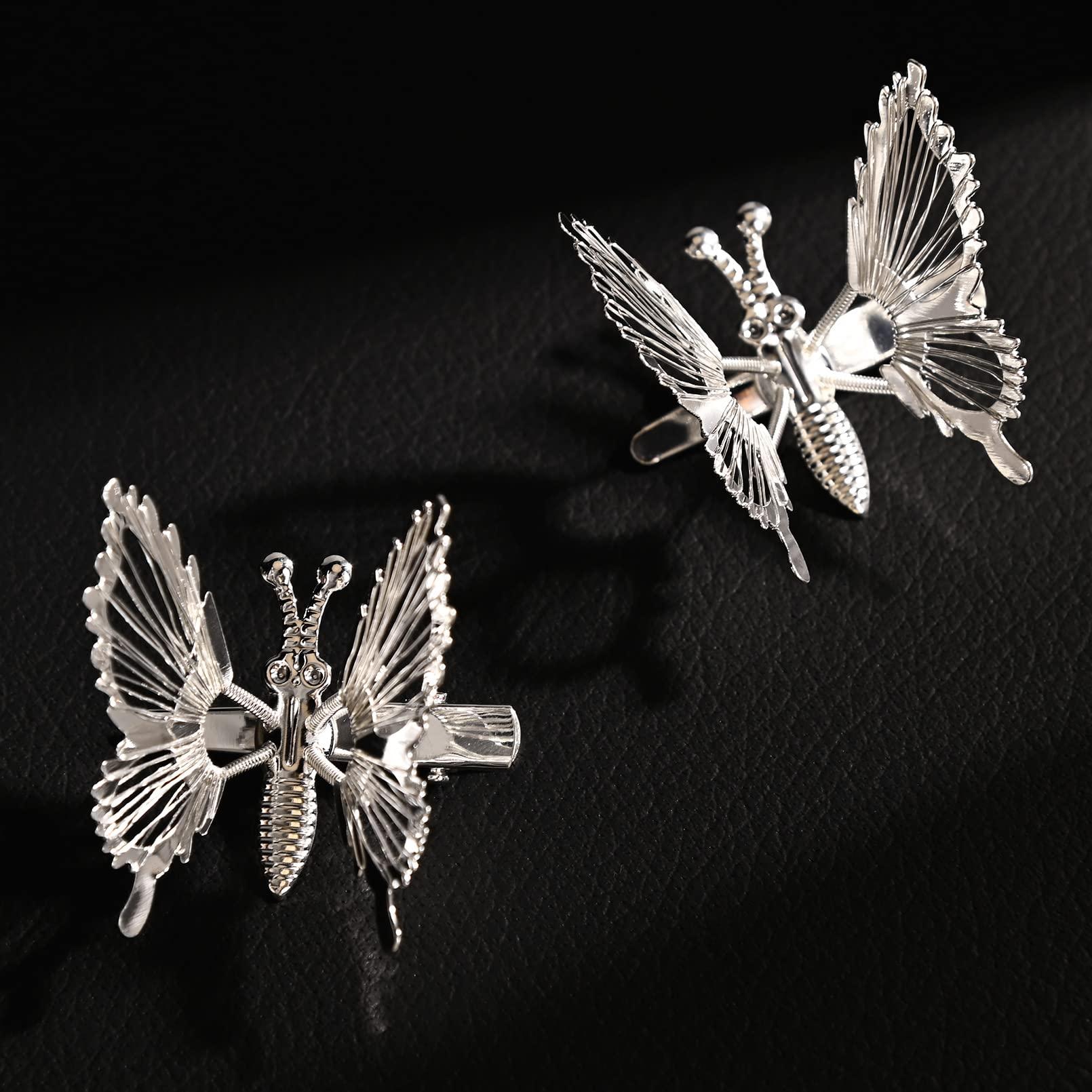 DEEKA DEEKA 12 PCS 3D Moving Butterfly Hair Clips Metal Silver Moving Wings Butterfly Hair Accessories 90s Hair Clips Barrette for Women and Girls -Silver