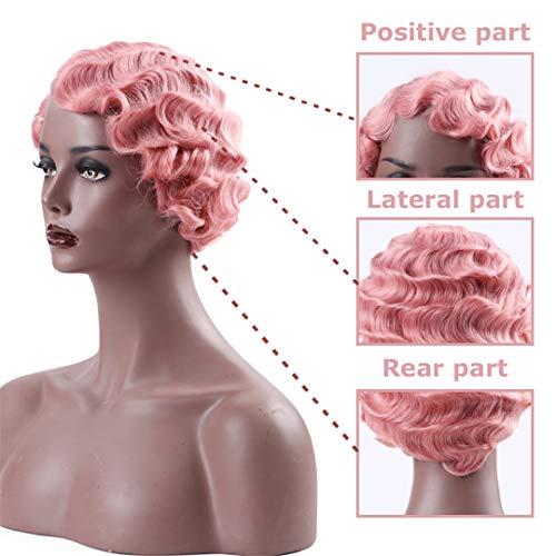 SSJFZM Short Curly Pink Wigs For Women Heat Resistant Synthetic Pixie Cut Wig Costume Cosplay Party Hair Wig #5 6inches
