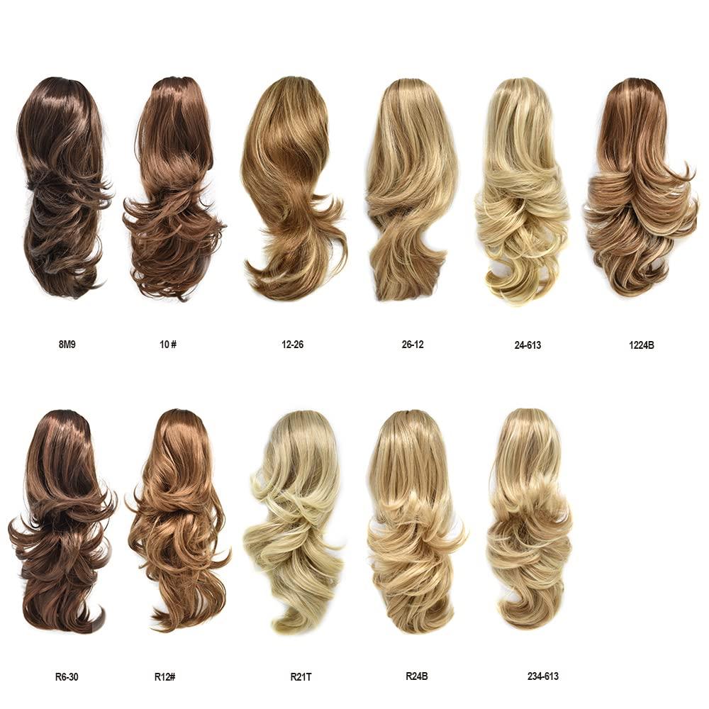 Healthlif Ponytails For Women,Hair Extensions Ponytail Fake Clip Ponytails Extension Hair pieces Clip in Claw Hair Extension Natural Looking Synthetic Hairpiece for Women Wavy Synthetic Fluffy Tangled Curly Hair Claw Girls Blonde Black Brown (14\", #R12 Brown