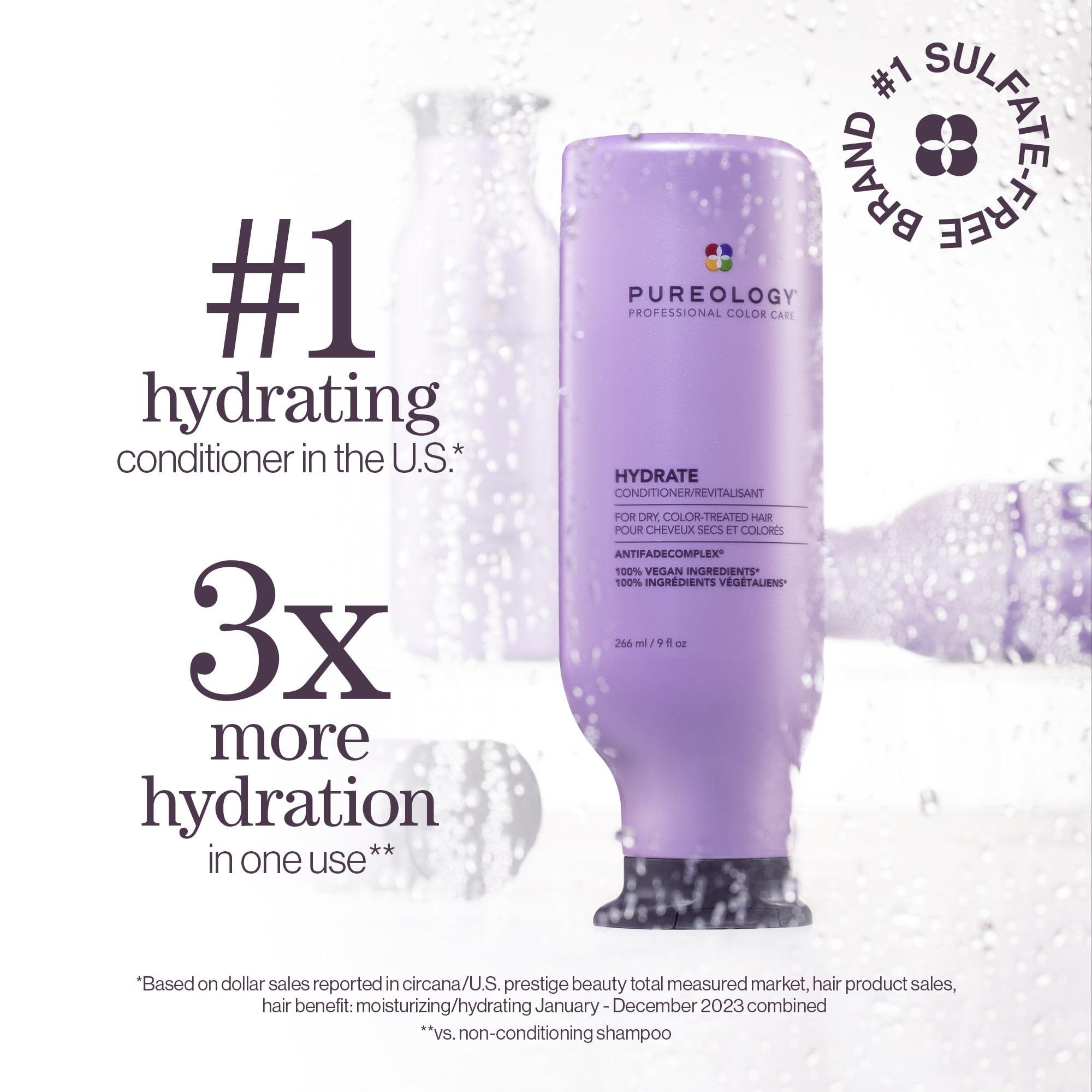 Pureology Pureology Hydrate Moisturizing Shampoo and Conditioner Set | Softens and Deeply Hydrates Dry Hair | For Medium to Thick Color Treated Hair | Sulfate-Free | Vegan