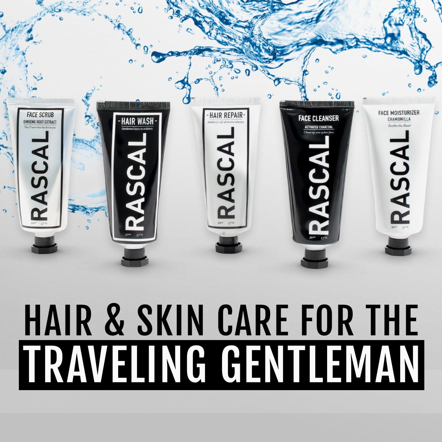 Rascal Men\'s Grooming Rascal World Traveler Toiletry Set - Premium Men\'s Grooming & Travel Size Toiletries, Travel Toiletry Kit, TSA-Approved, Includes Face Cleanser, Scrub, Moisturizer, Shampoo, Conditioner - 1.7 Oz Each